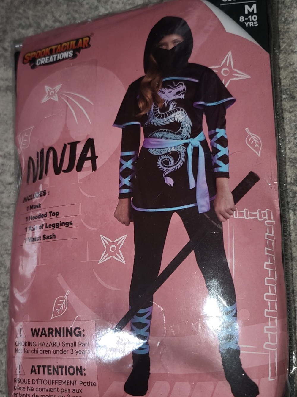 Black and Red Ultimate Ninja Dragon Costume Set for kids size Medium 8/10 NWOT